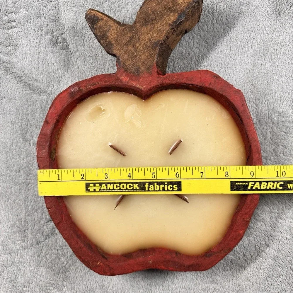 Apple Shaped Wood Bowl Candle 5 Wick Red Rustic‎ Farmhouse Fall Decor
